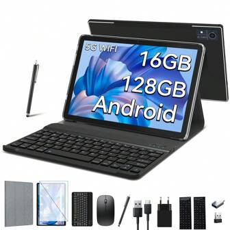 2024 Última  Android 12 Tablet 10 pulgadas,5G Wifi Tablet Con 16GB RAM+128GB ROM(1TB TF),2-en-1 Tablet Con Teclado Ratón Pen Octa-Core2.0Ghz | 7000mAh | 1080FHD | 13MP Cámara |WLAN GPS OTG Tipo-c