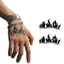 1 Sheet Hand Back Flame Tattoo Sticker Waterproof Long Lasting Arm Party Temporary Tattoo - Black - View 7