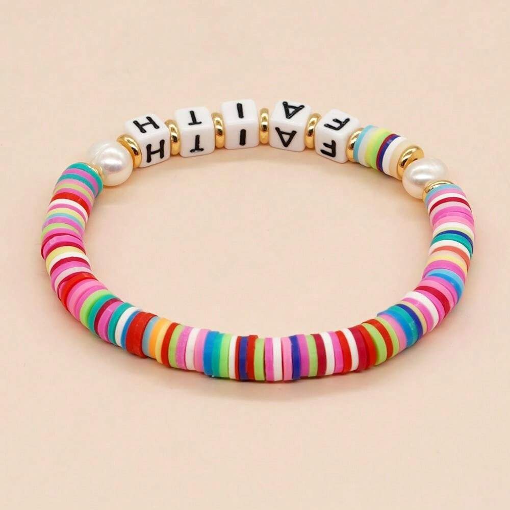 Set Di Braccialetti Elasticizzati Heishi Surfista In Argilla Polimerica A Tema Festa Della Mamma Da 4 Pz Braccialetti Impilabili Con Perline Acriliche Con Volto Sorridente E Parola Da Donna Rosso