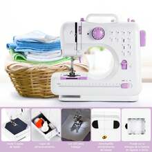 Máquina de Coser, Mini Máquina de Coser Máquina de Coser Eléctronico Portátil, 12 Puntadas Maquina de Coser con Luz de LED, Kit de accesorios de costura, Ideal para Ropa, Fundas de Almohadas, Sábanas - Morado - Ver 2