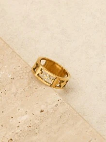 1 Anel de Aço Inoxidável Premium com Largura de 6mm, Acessórios para Mulheres, Trevo de Quatro Folhas Vazado, Joias de Casamento, Dia dos Namorados