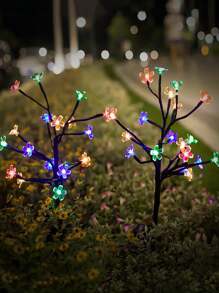 Lot de 6 ou 4 lampes solaires décoratives d'extérieur en forme de cerisier, lampes colorées en forme de fleurs, lampes d'extérieur étanches, pour porche, jardin, pelouse, parc, lumières d'ambiance, fête de mariage, anniversaire, cadeaux pour amis et amis