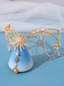 1pc Women's Baroque Tassel Crown Elegant Pearl Decor Headpiece For Special Occasions Tiaras - Vàng - Xem 1