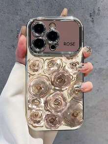 1 Ốp điện thoại mạ bạc có cửa sổ lớn (Tương thích với iPhone 11/12/13/14 Pro/Max/15) - Hoa bóng màu nâu - Nhiều màu - Xem 2