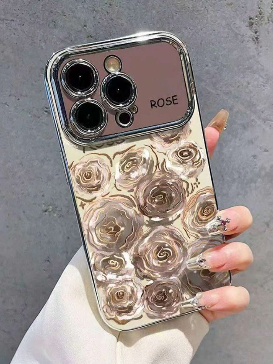 1 Ốp điện thoại mạ bạc có cửa sổ lớn (Tương thích với iPhone 11/12/13/14 Pro/Max/15) - Hoa bóng màu nâu - Nhiều màu - Xem 1