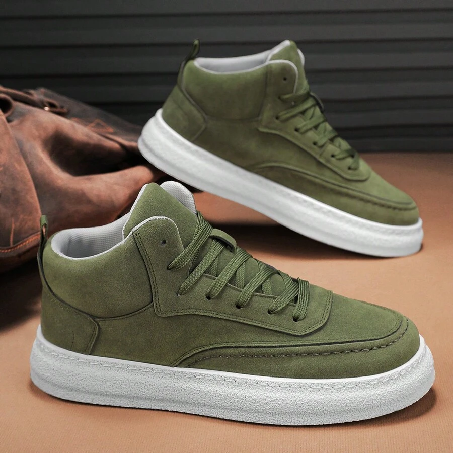 British Style Outdoor Men's Mid-Top Casual Sneakers, Campus Daily Versatile Athletic Shoes For Men - Green - View 1