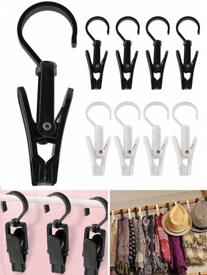 8入組洗衣夾，帶有夾子和旋轉掛鉤，超強塑料材質，可用於家庭旅行，衣櫥整理口袋夾，吊掛襪子靴子胸衣毛巾等，適用於浴室衣櫥廚房辦公室-4.3英寸