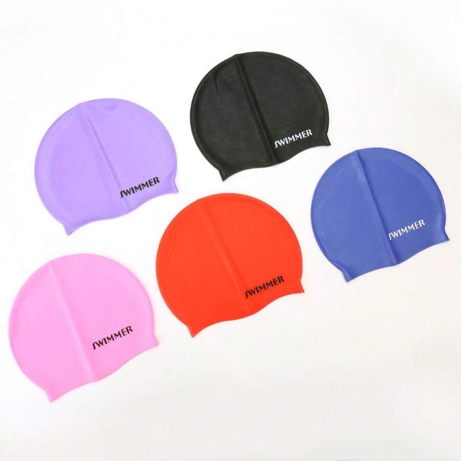 2 piezas Gorro de natación unicolor elástico de silicona para adultos, impermeable, oreja protección, antideslizanteColor aleatorio - Multicolor - Ver 1