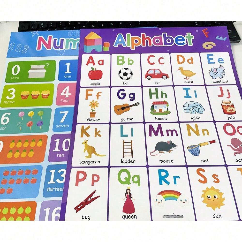 ABCアルファベット&1-20の数字ポスターチャートセット 幼児教育用、ABCs & 123sポスターセット 教師の支援ツール、壁アート、A3 ...