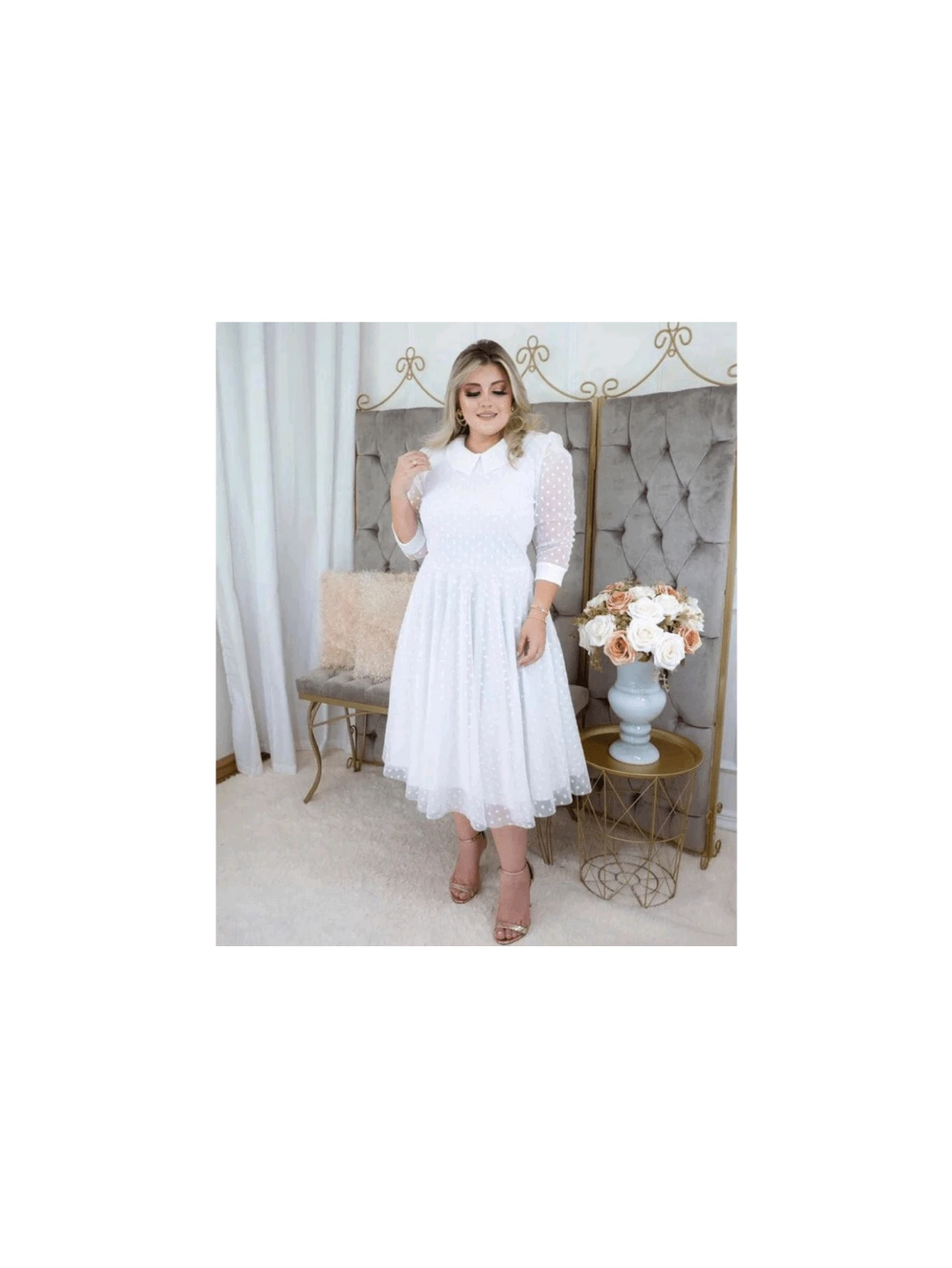 Vestido De Casamento Civil Branco Godê Tule Plus Size Moda  Evangélica  Casual