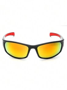 POLASUP 1pc Men's Sports Cycling Glasses For Summer, Suitable For All Seasons, Half Frame With Contrast Double-Color Fluorescent Color, With Silicone Non-Slip Foot Pad, Comfortable And Soft Nose Pad, Polycarbonate Explosion-Proof With Reflective Plating Pc Mirror Anti-Lost Rope And Eyeglass Cloth) Beach Accessories Glasses Shades Easy Comfort Casual Outfits Outdoor Cycling Glasses For Summer Beach Vacation, Outdoor, Travel