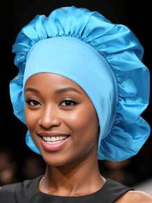 1個女士絲織緞純色睡眠帽髮帽,男女通用睡帽 - 淺藍色 - 查看 2