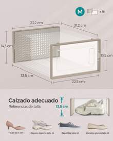 SONGMICS Cajas para zapatos, 18 unidades, plegables, para tallas de hasta 44, transparente y beige Avena, Vuelta al Cole - Beis - Ver 6