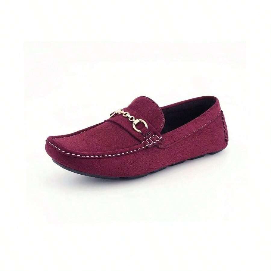 Burgundy Mens Slip On Bit Driving Loafers Casual Suede Moccasins Spring - Màu Đỏ Sâu - Xem 1