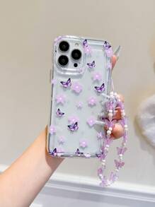 Fairycore Ins 风格紫色花朵和蝴蝶气囊防摔手机壳配蝴蝶带适用于 Apple Iphone 14pro Max/13/15/12/12pro/11/Xs/13pro Max/透明/星星 - 無色 - 查看 5