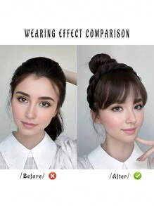 Cortina Postiza De Flequillo Sintético Con Banda De Trenzas De Flequillo Ordenadas Y Diadema Resistente Al Calor, Extensiones De Cabello Flequillo Para El Cabello - Natural Black - Ver 4