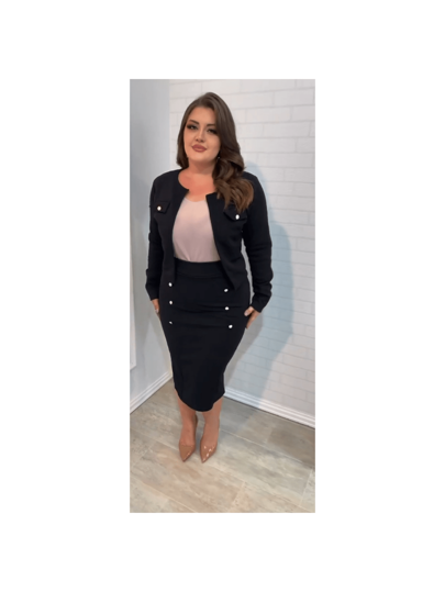 CONJUNTO SOCIAL PLUS SIZE MODA JOVEM  EVANGÉLICA CASUAL 2 PEÇAS CASACO E SAIA TUBINHO