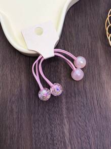 2pcs/Set Girls' Candy-Colored Pink Elastic Hair Tie Bands & Hair Rings Set, For Daily Use - Baby Pink - View 7