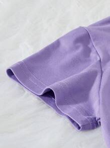 Girls Letter Print Short Sleeve Casual T-Shirt, Summer - Purple - View 4