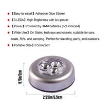 2入組發光體貼燈,3顆led觸摸燈,吸頂/櫥櫃燈,夜燈感應器,電池緊急燈,2.55*0.79吋/6.5*2厘米 - 銀色 - 查看 4