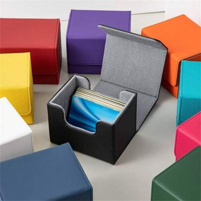 1 pezzo Scatola di stoccaggio di alta qualità, scatola di archiviazione orizzontale impilabile per schede, custodia per il sto caggio multi colore in pelle PU, scatola di stoccaggio per giochi da tavolo e di carte per una capacità di 100 carte, forniture per la conservazione domestica, giochi per adulti adatti per Ognissanti/Natale/Ringraziamento