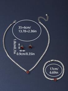 3 件铜爪心形链套装情人节、妈妈、母亲、母亲节、礼物 - 紅色 - 查看 2