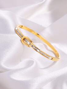1 pieza Brazalete de acero inoxidable con un solo hilera de diamantes de imitación con diseño personalizado y elegante, adecuado para el uso diario de las mujeres