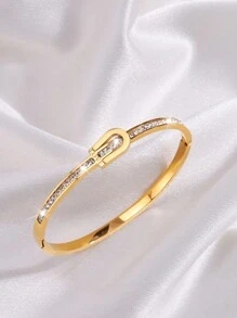 1 pieza Brazalete de acero inoxidable con un solo hilera de diamantes de imitación con diseño personalizado y elegante, adecuado para el uso diario de las mujeres