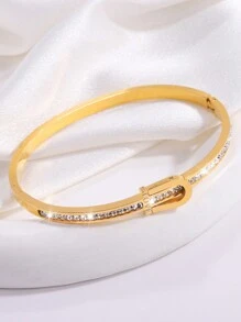 1 pieza Brazalete de acero inoxidable con un solo hilera de diamantes de imitación con diseño personalizado y elegante, adecuado para el uso diario de las mujeres