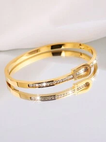 1 pieza Brazalete de acero inoxidable con un solo hilera de diamantes de imitación con diseño personalizado y elegante, adecuado para el uso diario de las mujeres