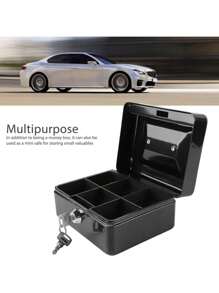 Caja de efectivo con cerradura de llave, Caja de efectivo de metal con cerradura Caja de almacenamiento de metal pequeña portátil con 2 llaves para el hogar de documentos de dinero - Negro - Ver 4