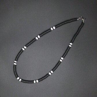 1條歐洲波西米亞風格白黑色柔軟高分子珠鏈男性對比色幾何造型男士首飾項鍊