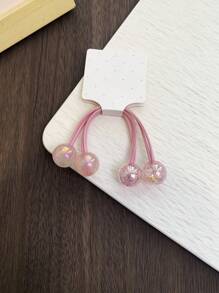 2pcs/Set Girls' Candy-Colored Pink Elastic Hair Tie Bands & Hair Rings Set, For Daily Use - Baby Pink - View 5