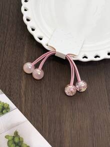 2pcs/Set Girls' Candy-Colored Pink Elastic Hair Tie Bands & Hair Rings Set, For Daily Use - Baby Pink - View 4