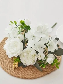 1pc / 3pcs White Artificial Flower Hydrangea Fake Peony Silk Flowers Rose Bouquet For Home Wedding Bride Bouquet Decor White, Valentine Day, Gift Gifts Birthday Graduation