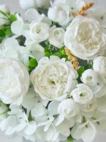 1pc / 3pcs White Artificial Flower Hydrangea Fake Peony Silk Flowers Rose Bouquet For Home Wedding Bride Bouquet Decor White, Valentine Day, Gift Gifts Birthday Graduation