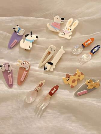 2件套女士多色卡通猫狗造型甜美发夹，适合日常佩戴，爪夹发夹，发卡，发饰