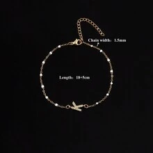 1 Pc Pave  Initial Bracelet Dripping Oil Bead Link Chain Bracelet For Women - White - View 2