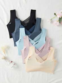 5 piezas/Conjunto de sujetador de belleza sin costuras para mujer, diseño de una sola pieza, acolchado y sin aro, delgado y amigable con la piel, sin sensación de restricción, sujetador para dormir, lencería