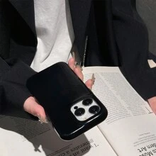 1 pieza Funda de teléfono con textura suave y botón metálico de lujo y moda retro compatible con Apple 16 15 14 Plus 13 12 11 Pro Max - Negro - Ver 7