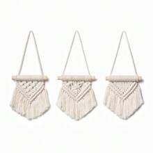 Mini Macrame Wall Hanging Set Of 3pcs Cute Boho Tree Decoration Car Ornaments Woven Art Decor For Nursery Bathroom Bedroom Living Room Dorm,Home Decor ,Room Decor,Wall Decor Gifts Birthday Graduation