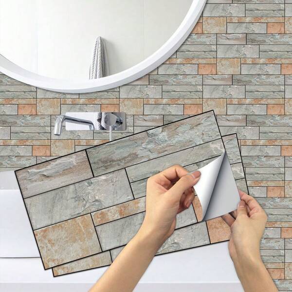 6/12/24/48 Pieces 15 * 30cm Castor Ceramic Tile Wall Tiles, Bathroom Waterproof Peeling Back Panel Art Tile Tiles, Vinyl Wallpaper, Home Decoration, Kitchen Oil Resistant Tile Tiles, Suitable For New And Old House Renovation