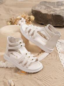 Sandały dziecięce Wewnątrz i na zewnątrz tkany pasek Modne buty rzymskie Miękkie dno Buty księżniczki z odkrytymi palcami dla dużych dzieci i małych dziewczynek