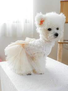 1pc Pet Dress, Small/Medium Dog & Cat Clothes, Princess Tulle Wedding Dress-Style Costume