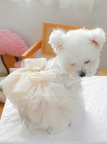 1pc Pet Dress, Small/Medium Dog & Cat Clothes, Princess Tulle Wedding Dress-Style Costume
