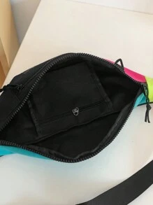 休闲防水大容量腰包，字母印花撞色斜挎包，适合购物、运动、度假、健身、骑行、上学、夏季户外活动、感恩节等场合，可作收纳包、邮差包、单肩包、骑行包、学生包、多功能便携时尚休闲包，男士圣诞礼物之选。 - 彩色 - 查看 4