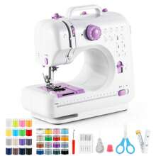 Máquina de Coser, Mini Máquina de Coser Máquina de Coser Eléctronico Portátil, 12 Puntadas Maquina de Coser con Luz de LED, Kit de accesorios de costura, Ideal para Ropa, Fundas de Almohadas, Sábanas - Morado - Ver 1
