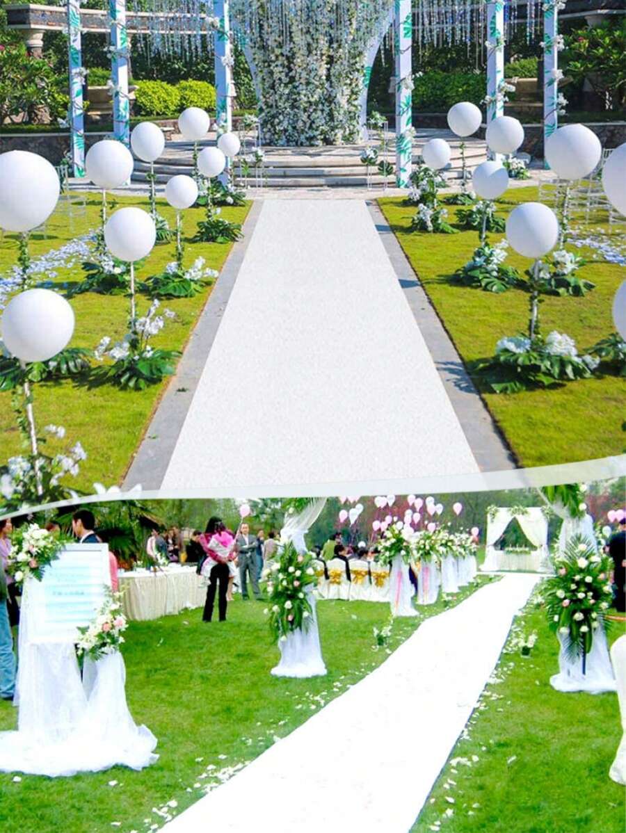 1套婚禮宴會裝飾白色地毯，5米長一次性白色地墊，適用於商業用途、婚禮接待開幕式、生日派對和節日慶典裝飾 - 白色 - 查看 1