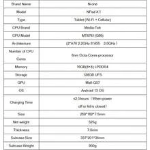 N-one N-one NPad X1 11'' Tablet PC (8++8)GB RAM 128GB ROM Android 13 2000x1200 FHD MTK G99 8+20MP+2MPCamera 18W PD Fast Charge