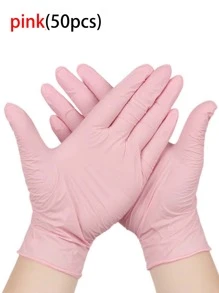 20/50/100 件，白色粉色黑色蓝色一次性丁腈手套 - 不含乳胶，防水 - 适用于厨房、食品加工、清洁、染发、美容院 - 家用小工具、厨房、浴室、家居、家居供应商 - 粉色 - 查看 15
